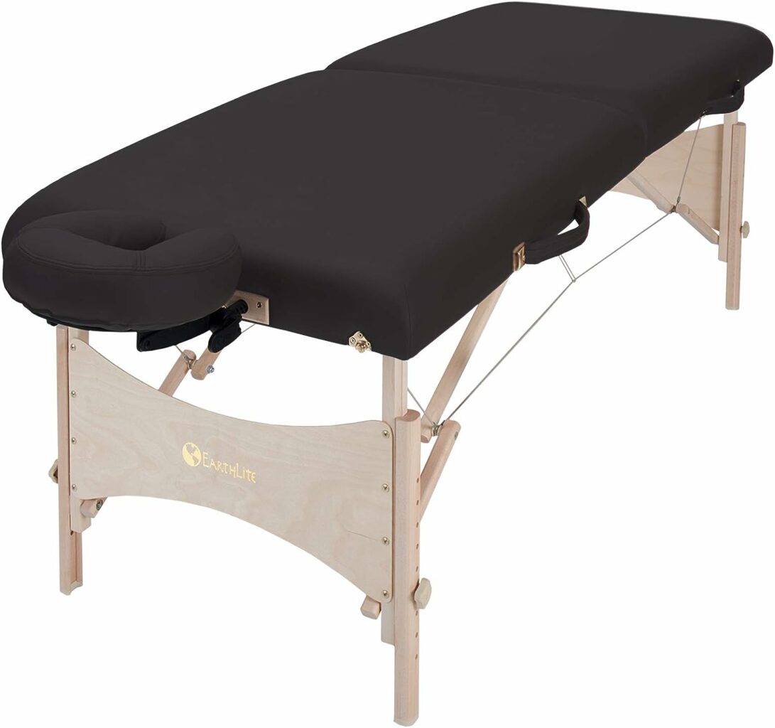 EARTHLITE Portable Massage Table HARMONY DX – Foldable Physiotherapy/Treatment/Stretching Table, Eco-Friendly Design, Hard Maple, Superior Comfort incl. Face Cradle  Carry Case (30 x 73)