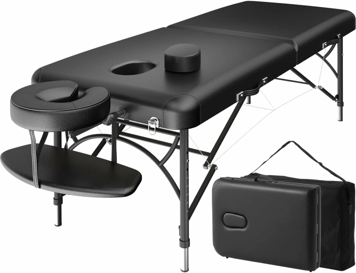 CLORIS 84 Professional Massage Table Portable 2 Folding Lightweight Facial Solon Spa Tattoo Bed Height Adjustable with Carrying Bag  Aluminium Leg Hold Up to 1100LBS