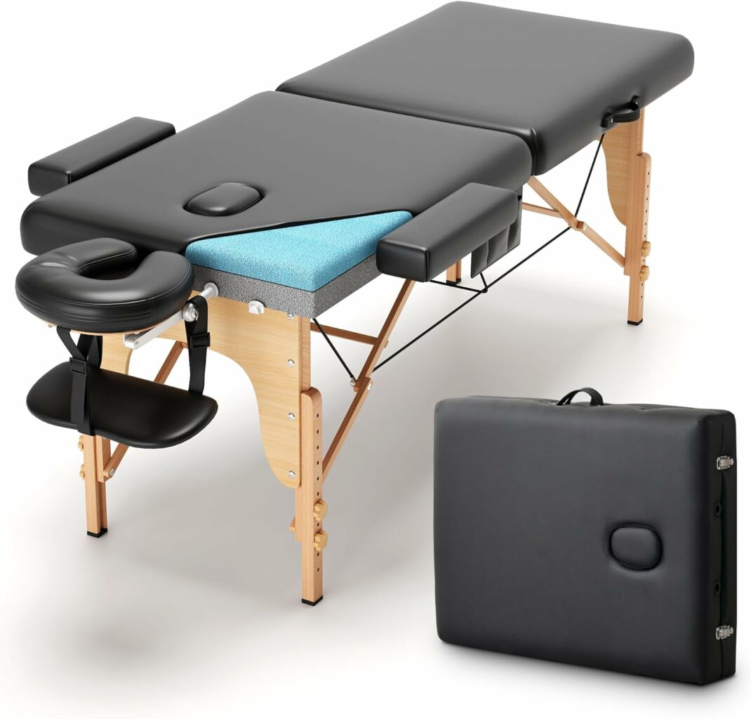 KCC Memory Foam Massage Table Premium Portable Foldable Massage Bed Height Adjustable, 84 Inches Long 28 Inchs Wide Home Salon Spa Bed Tattoo Table with Accessories Carrying Case, Easy Set Up