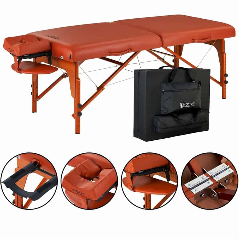 Master Massage 31 Santana Pro Portable Massage Table Package, Memory Foam Cushioning, Reiki Leg Panels, Mountain Red- Tattoo Table- Spa Bed- Folding Massage Table- Facial Bed