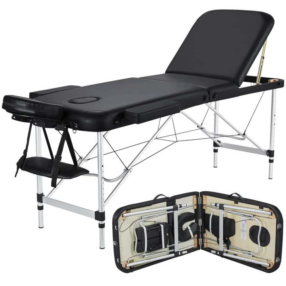 Yaheetech Massage Tables Portable Lash Bed for Eyelash Extensions Aluminium Tattoo Table Height Adjustable Spa Bed Lightweight with Non-Woven Bag, Black