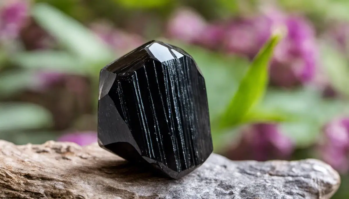 Black tourmaline, a strong protective stone, believed to guard against negative energies and promote emotional wellbeing, grounding, and stability.