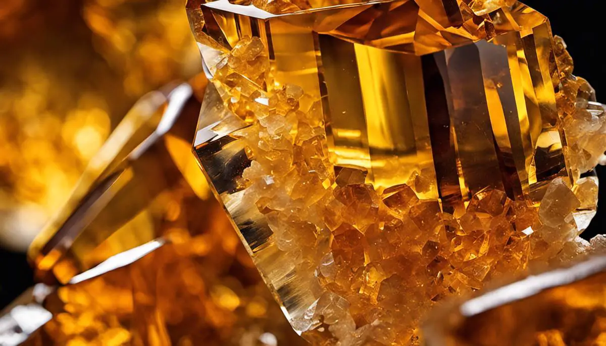A close-up image of a citrine crystal with vibrant yellow color, reflecting warmth and clarity.