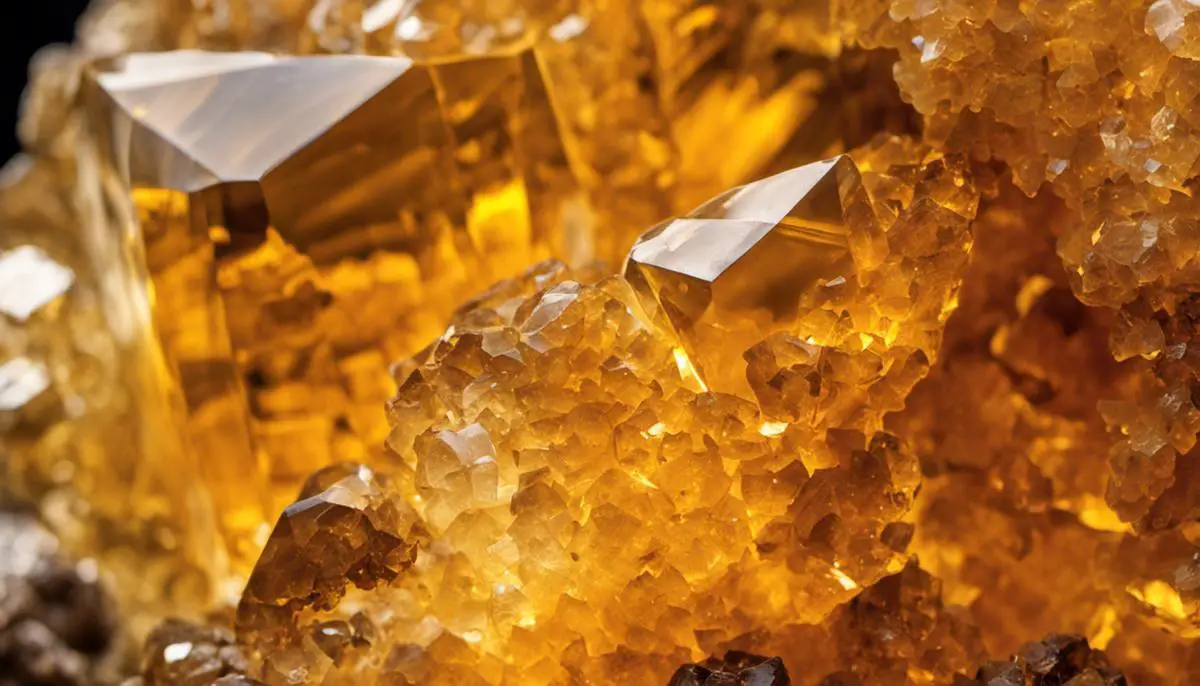 A close-up image of a Citrine Crystal showing its yellow color and rough texture.