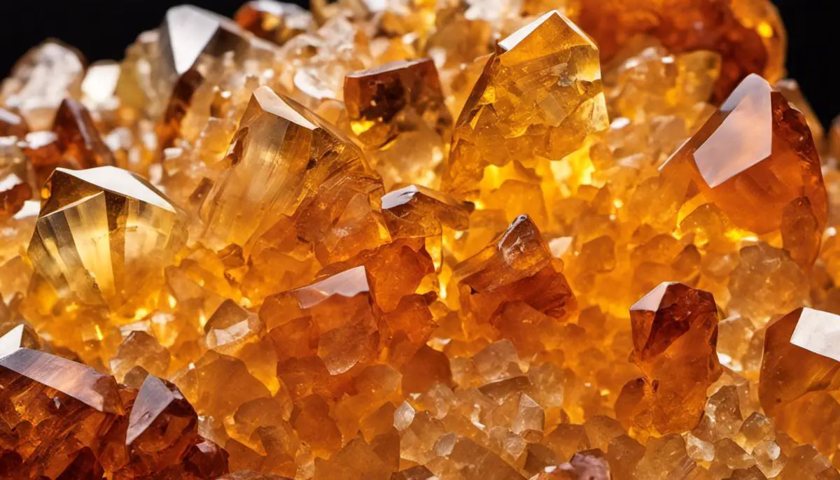 Image of citrine crystals with vibrant, yellow-to-rust colors
