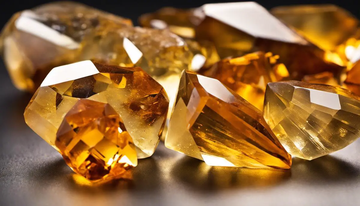 Image Description: A photograph of citrine crystals and affirmations displayed together.