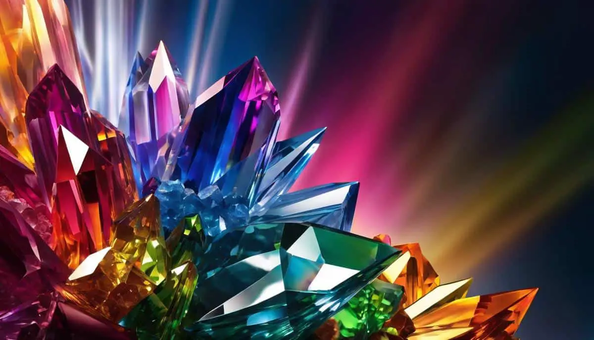 Image of colorful crystals shining and reflecting light, showcasing their beauty.