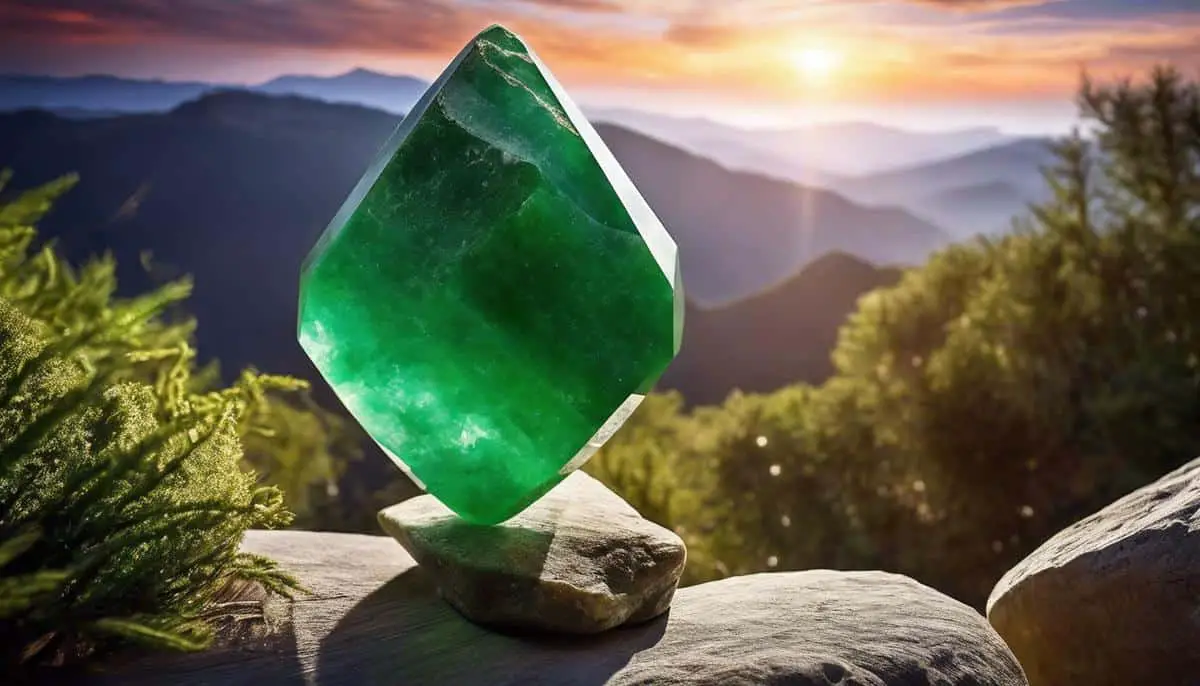 Image of a green aventurine gemstone, representing chakra healing and harmony