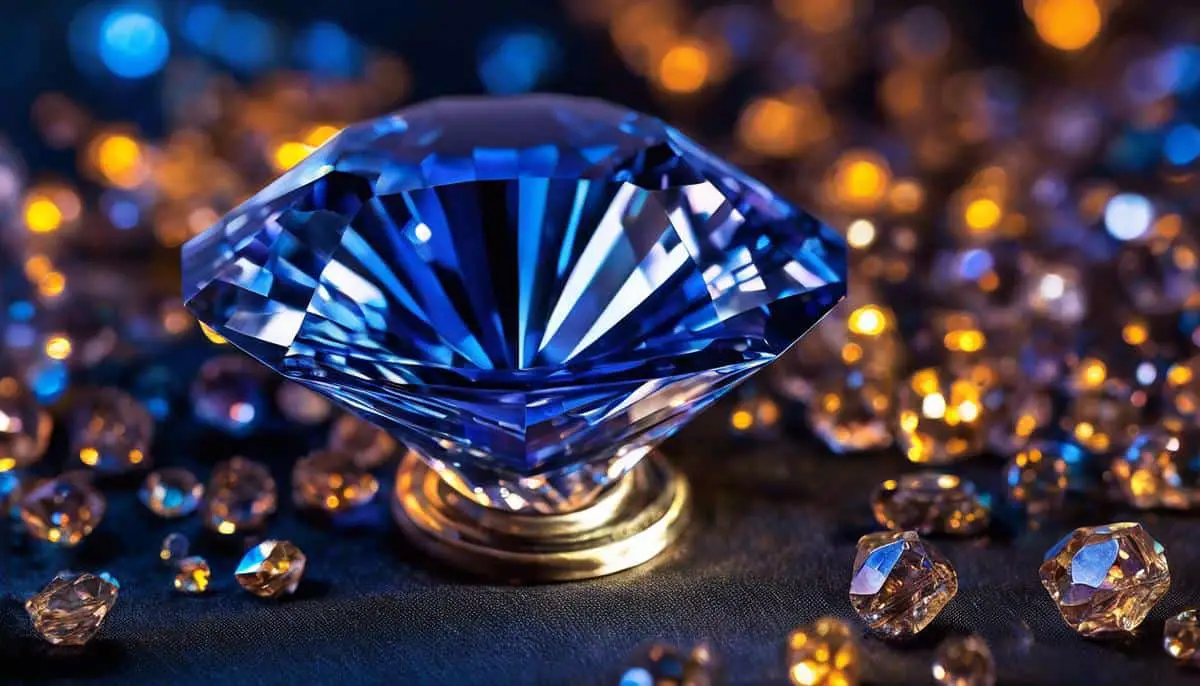 A close-up image of a sapphire crystal, showing its clarity and brilliance.